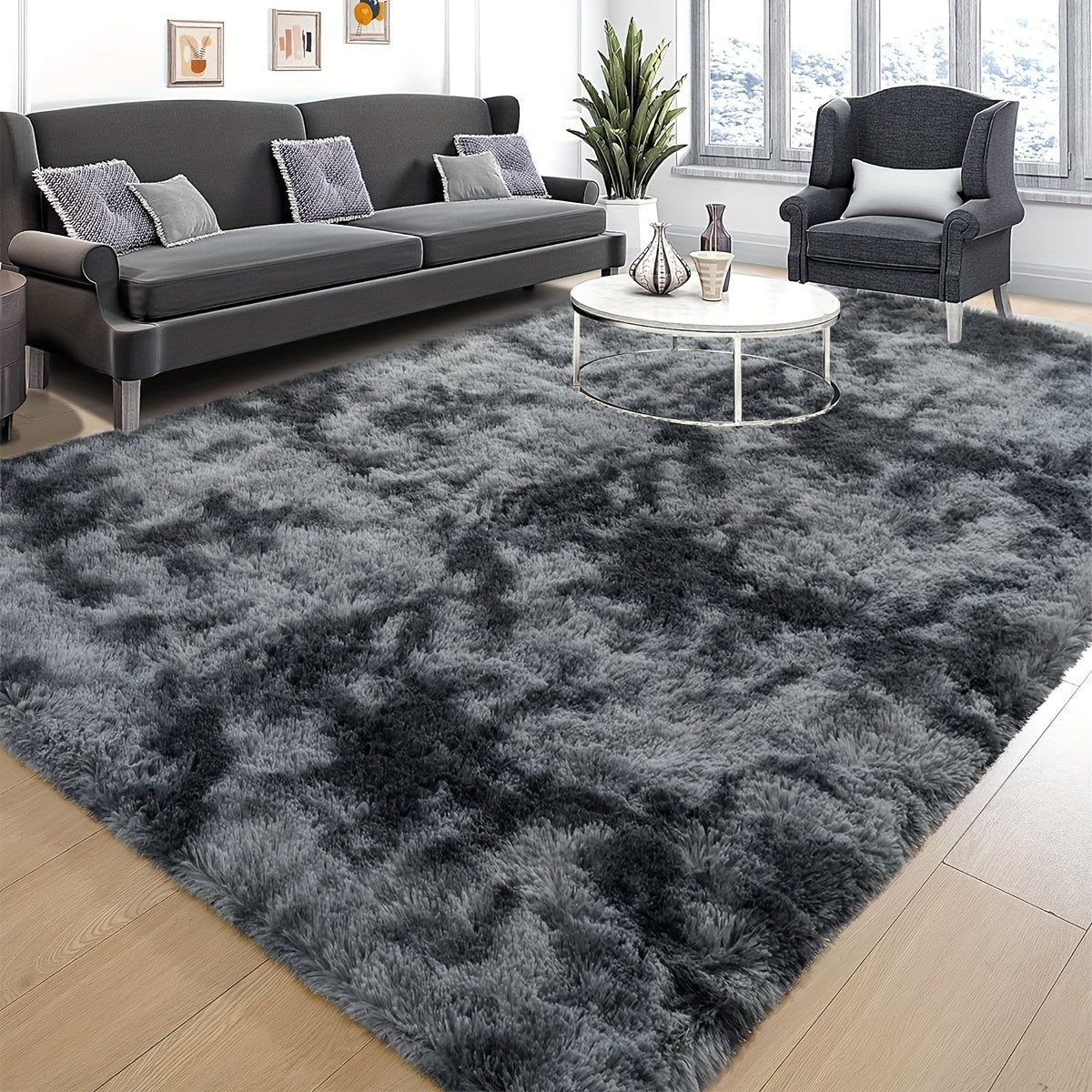 1pc Luxurious Rectangular Shaggy Plush Carpet Rug - Soft, Fluffy, Tie-dyed, Solid, Dark-colored, Dirt-resistant, Non-slip, Machine Washable - Perfect for Living Room Sofa, bed Room, Home High-end Decorative, Easy to Clean, Lo