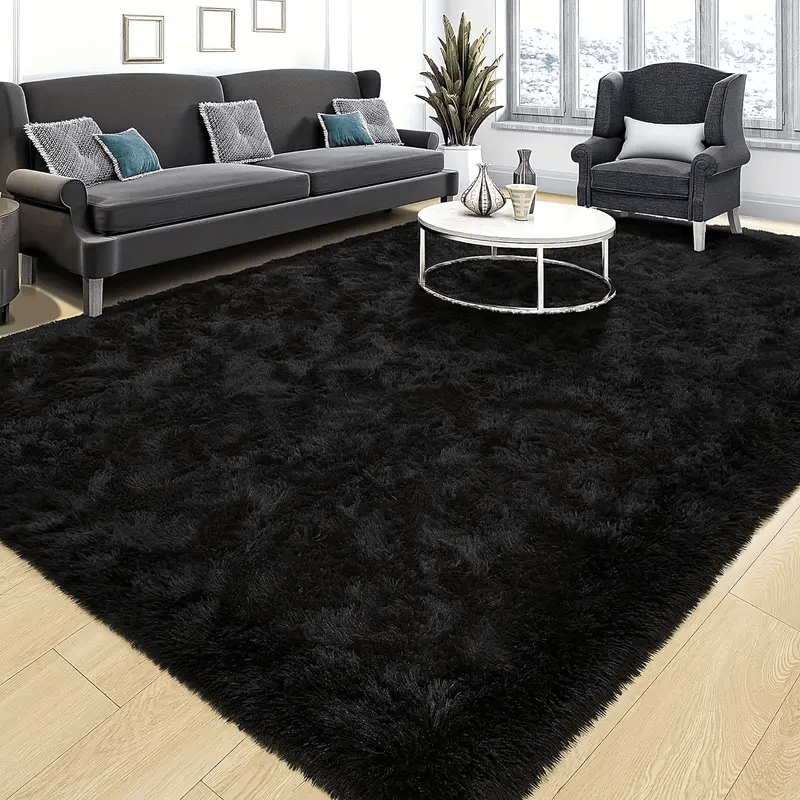 1pc Luxurious Rectangular Shaggy Plush Carpet Rug - Soft, Fluffy, Tie-dyed, Solid, Dark-colored, Dirt-resistant, Non-slip, Machine Washable - Perfect for Living Room Sofa, bed Room, Home High-end Decorative, Easy to Clean, Lo