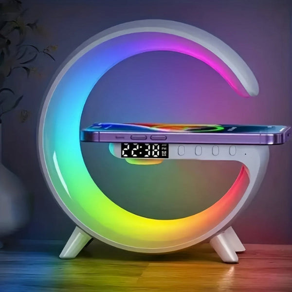 Wireless BT Speakers With Wireless Fast Charging, Rhythm RGB Light, Bar Smart Light, Sunrise Alarm Clock, Wake Up Light For Bedrooms, Dimmable Table Lamp Image