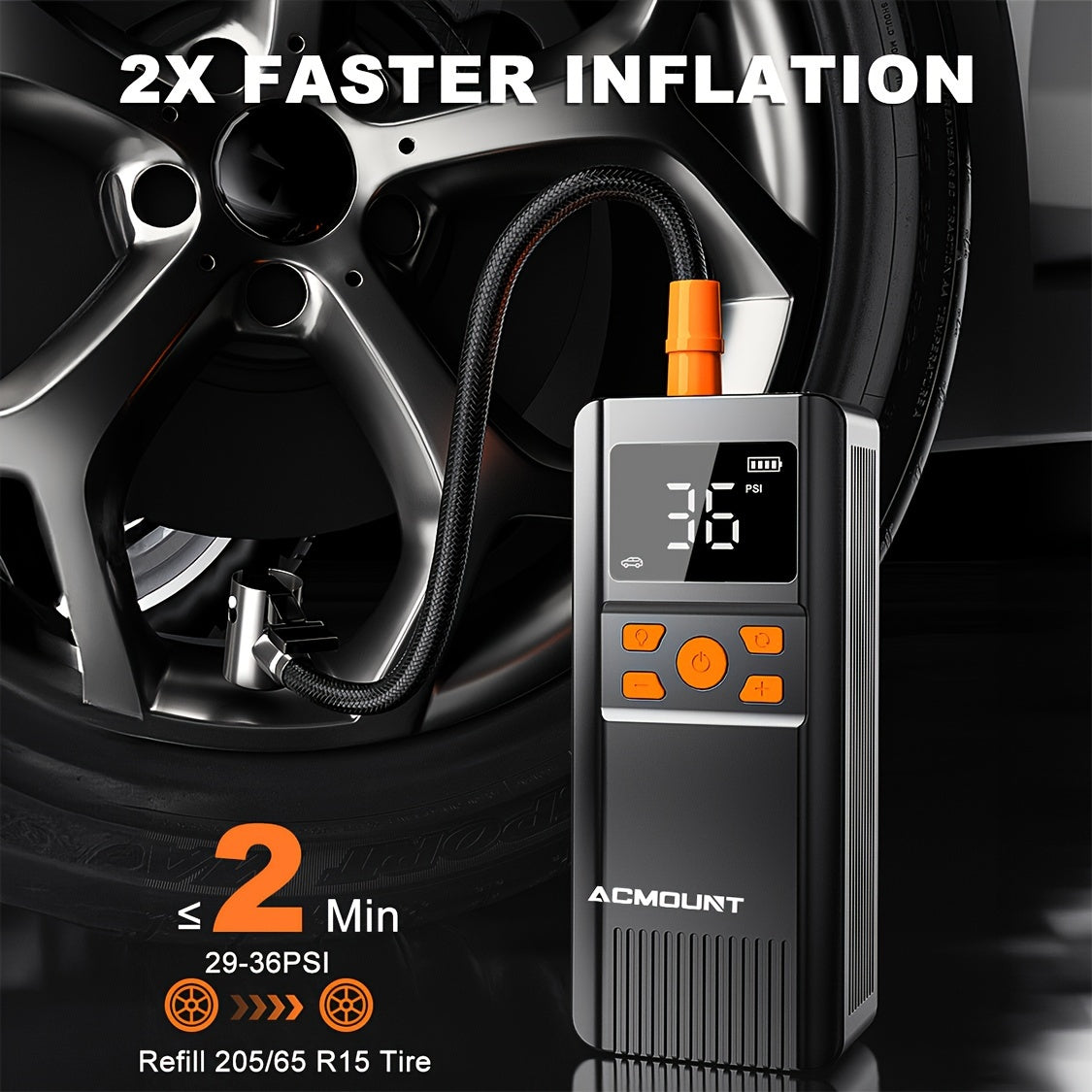 ACMOUNT Portable Tire Inflator - 150PSI Cordless Air Compressor with Digital Gauge & LED Light, USB Rechargeable, Fast Inflation for Cars, Bikes, Motorcycles & Sports Equipment, Air Compressor for Car Tires