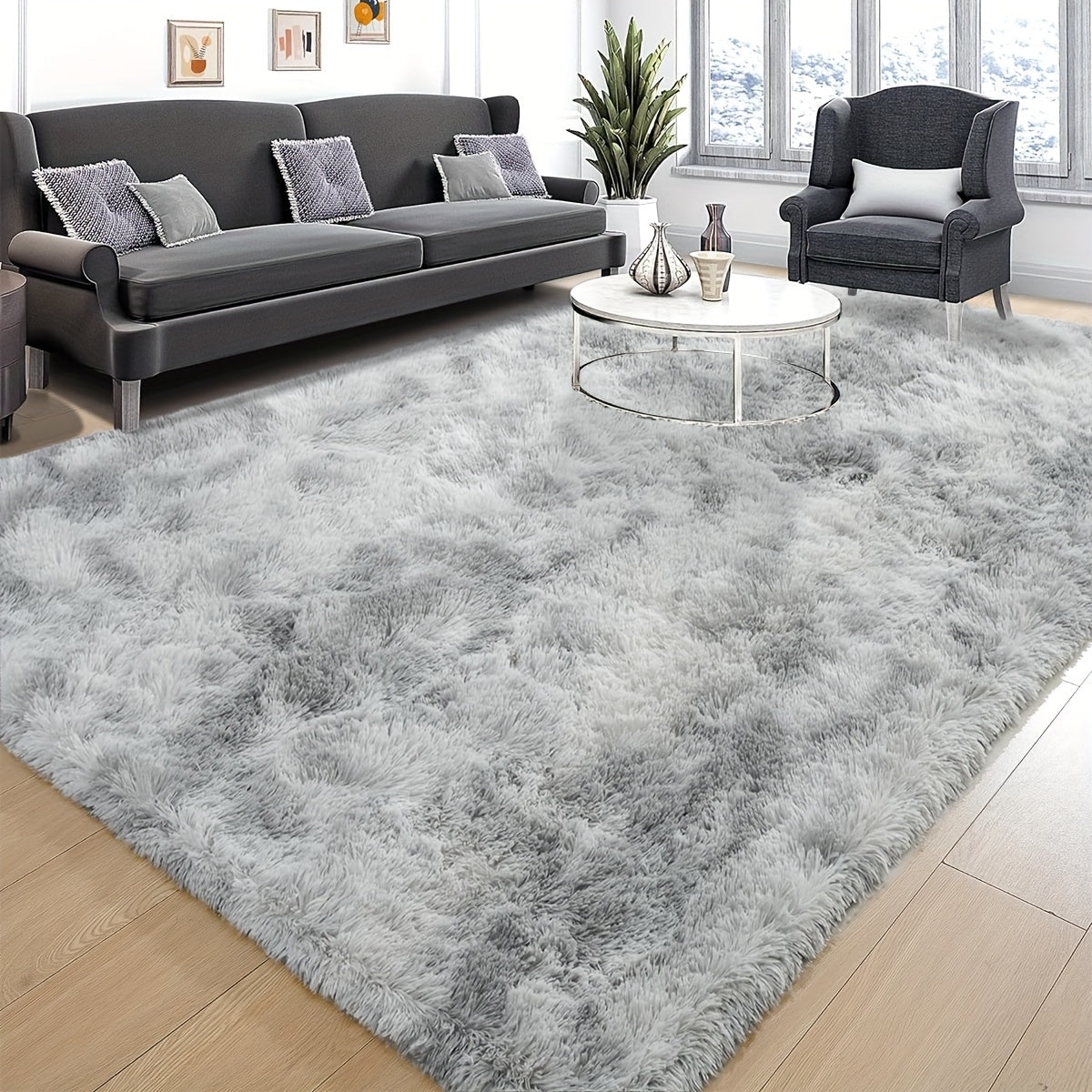 1pc Luxurious Rectangular Shaggy Plush Carpet Rug - Soft, Fluffy, Tie-dyed, Solid, Dark-colored, Dirt-resistant, Non-slip, Machine Washable - Perfect for Living Room Sofa, bed Room, Home High-end Decorative, Easy to Clean, Lo