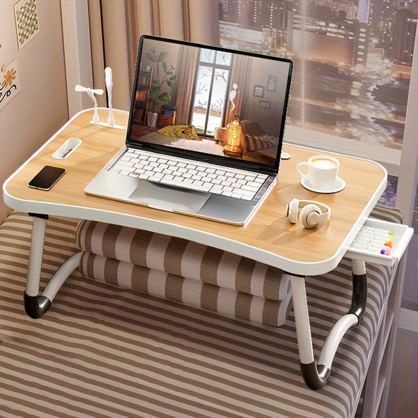 Ultra Large Portable Laptop Bed Table Foldable Desk, Computer Desk - Multi Functional Tray Holder With Cup Holder And Drawer, USB, Fan, And Light - Perfect For Eating, Reading, And Writing On Beds, Sofas, Floors - Stable, Dur Image