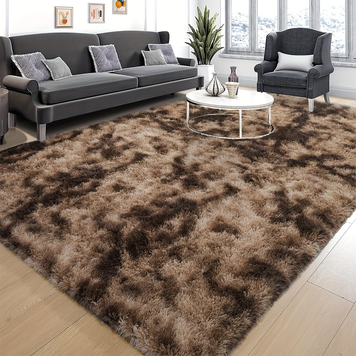 1pc Luxurious Rectangular Shaggy Plush Carpet Rug - Soft, Fluffy, Tie-dyed, Solid, Dark-colored, Dirt-resistant, Non-slip, Machine Washable - Perfect for Living Room Sofa, bed Room, Home High-end Decorative, Easy to Clean, Lo